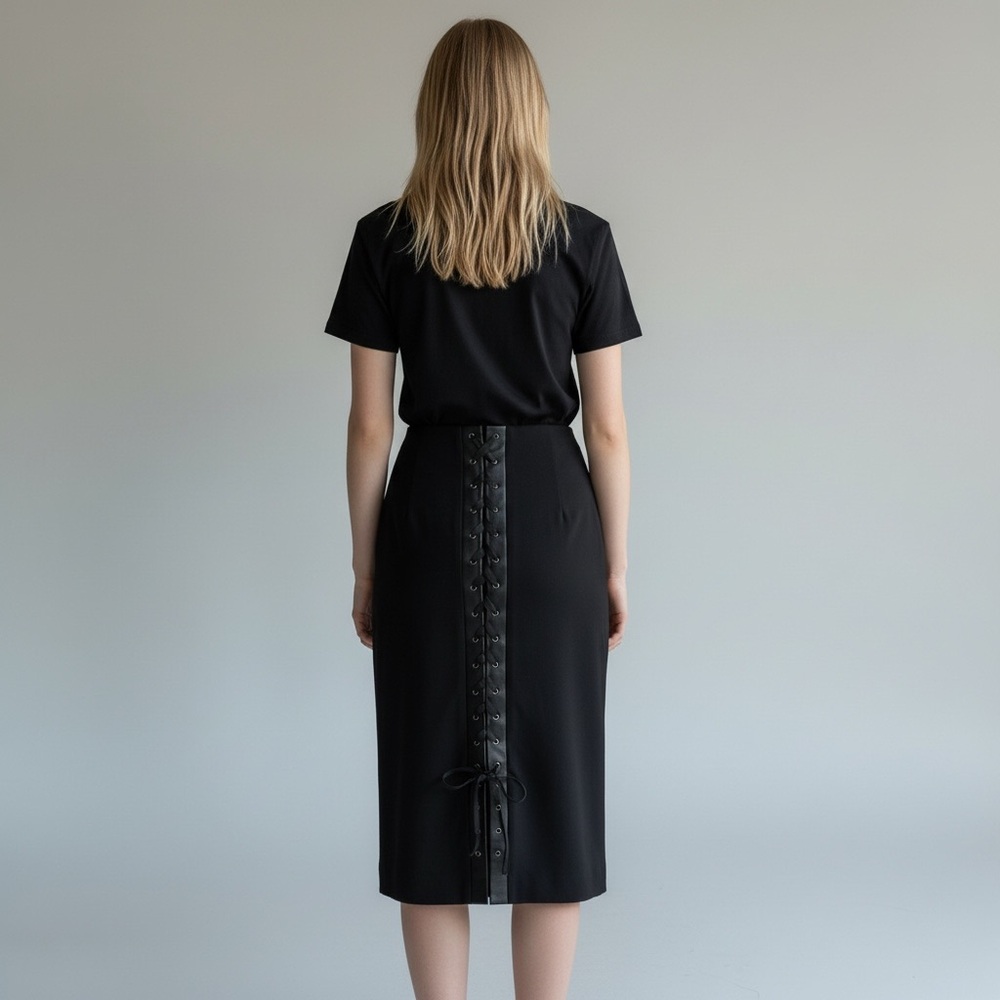 BCBGMaxAzria Black Pencil Skirt Knee-Length With Lace Up Back